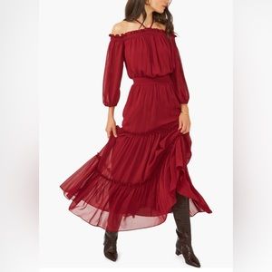 Halogen earth red off the shoulder tiered maxi dress sz medium